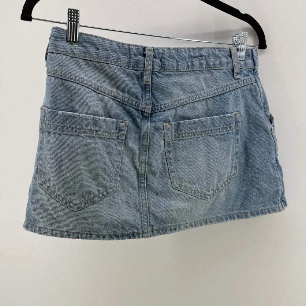 We The Free Free People‎ Denim Mini Skirt Asymmetrical Button Fly Blue Size 25